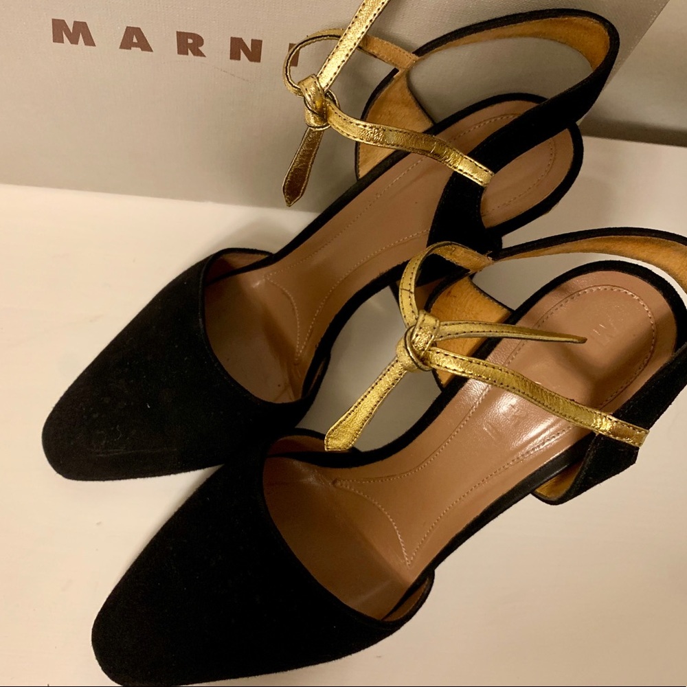 MARNI Metal Trimmed Suede Mary Jane Pumps - Picture 2 of 3